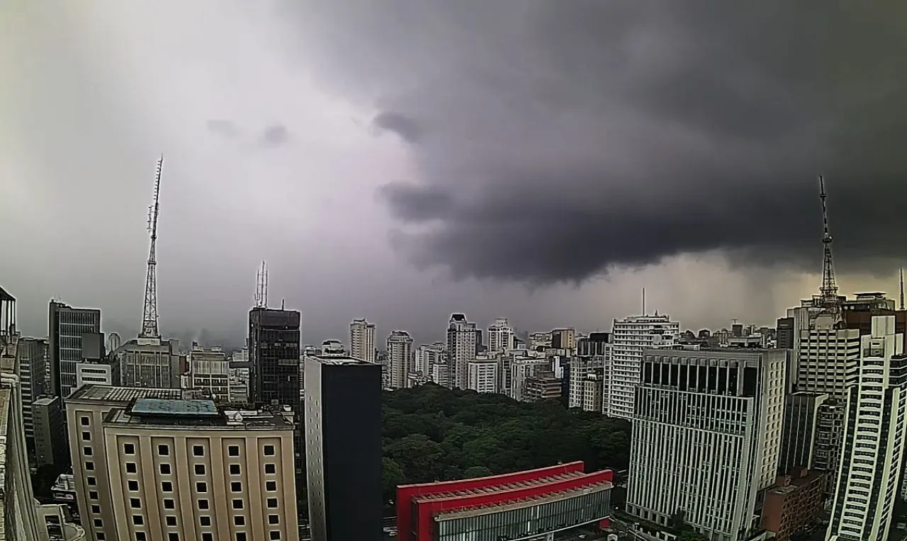 A imagem mostra o avanço de chuva em SP